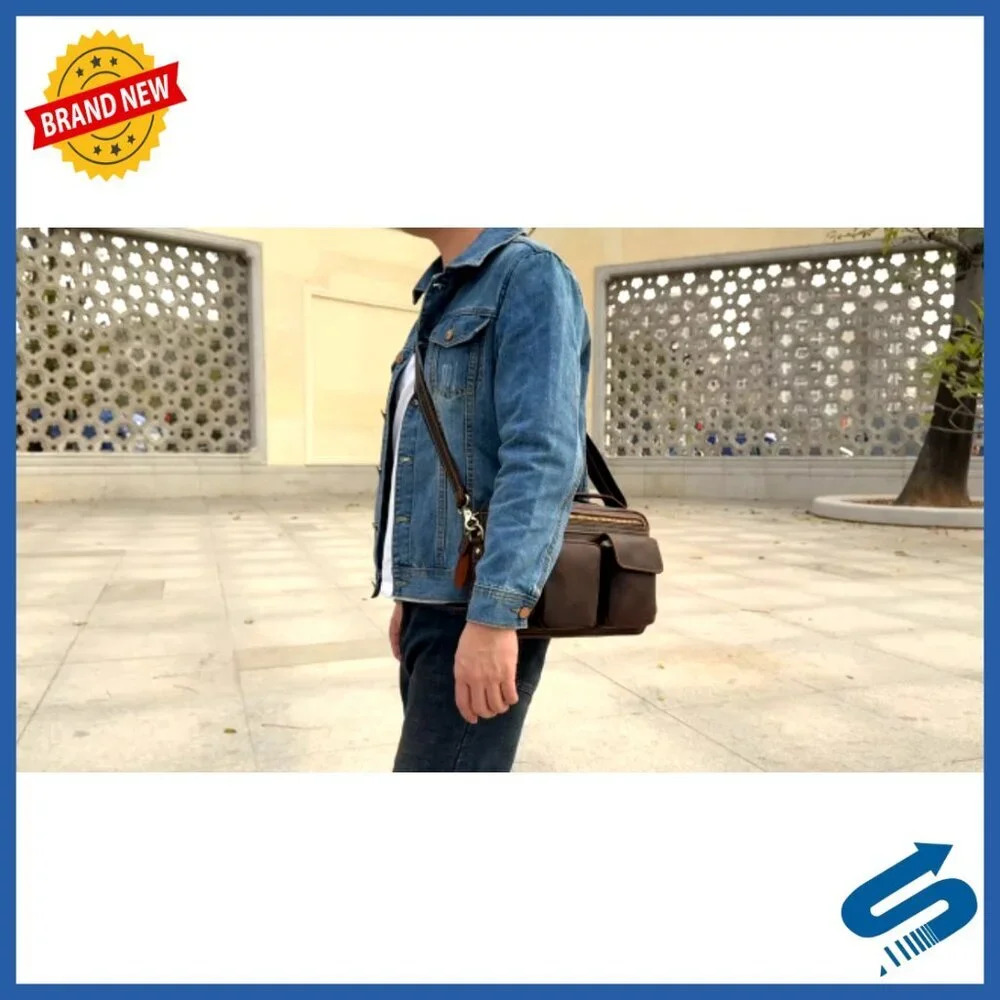 Vintage Leather Messenger Bag for Men, Laptop Crossbody Briefcase Shoulder Bag